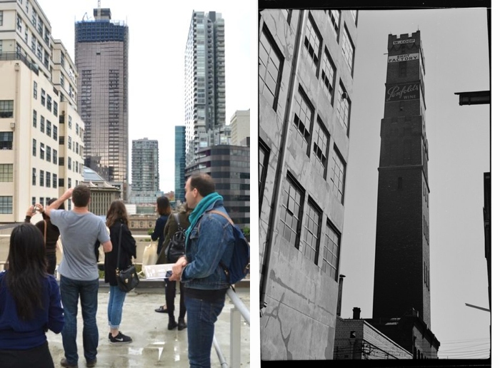 Left – A view of Melbourne Central's surrounding streets and buildings, photographed by Michael Brady on Dale Campisi's history tour. Right – Knox Place in 1966. Photograph by K. J. Halla.